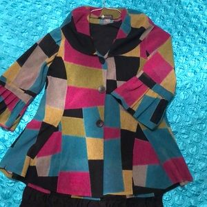 Damee multi color dressy jacket coat sz L